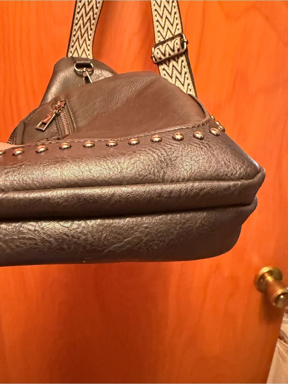 Black Studded Crossbody Sling Bag - Compact Everyday Carry